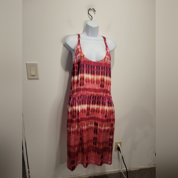 Banana Republic Size 14 Silk Pink Tie Dye Print Dress With Pockets - Picture 1 of 7